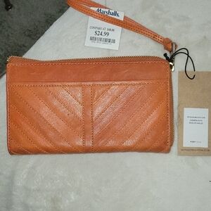 Orange Leather Wristlet